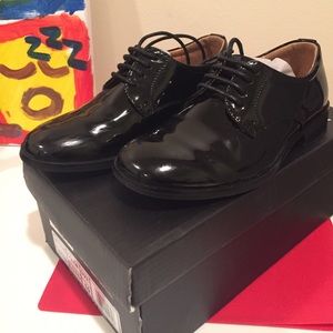toddler 10 black shiny tuxedo shoes - round toe
